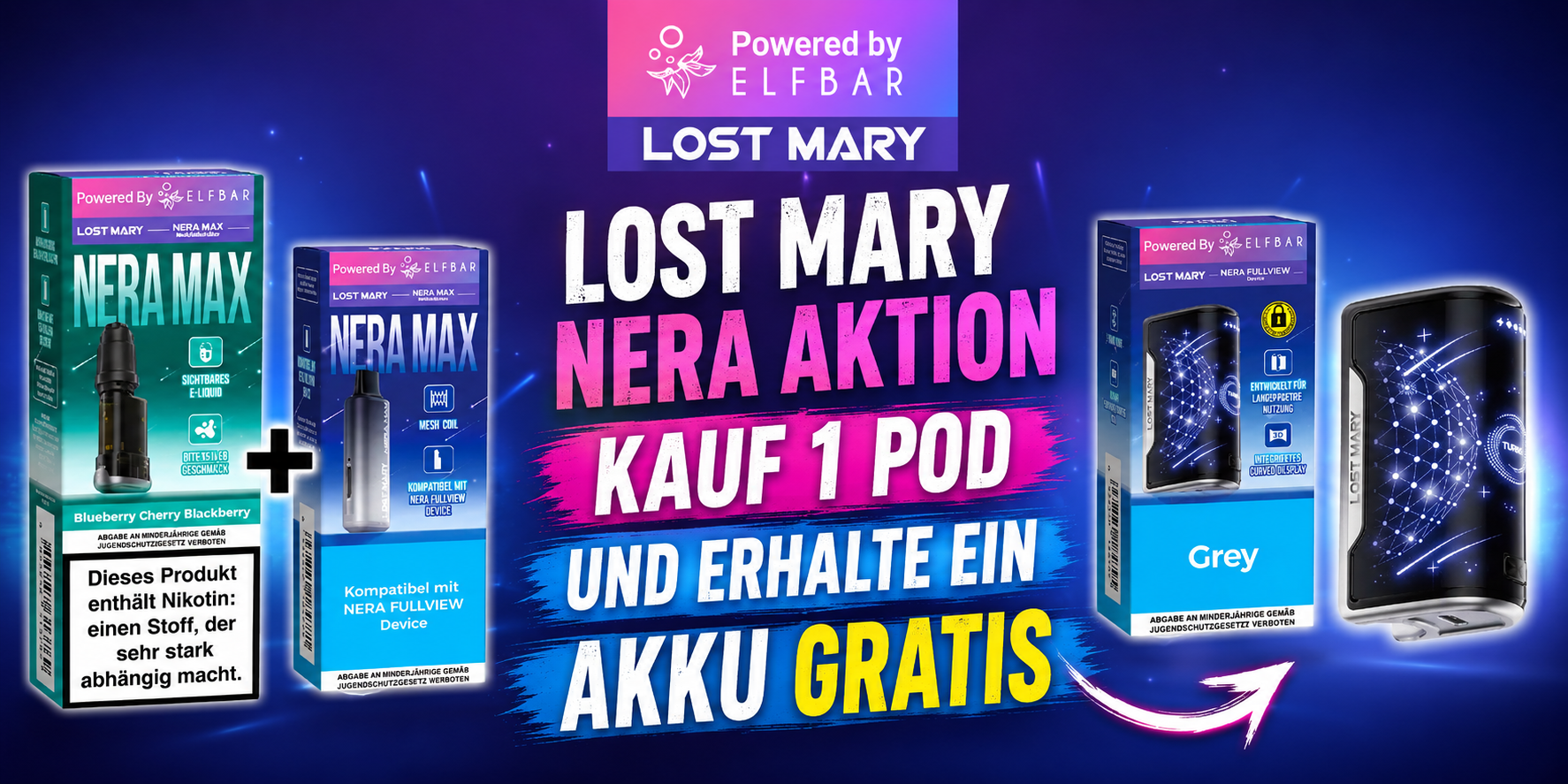 Lost Mary NERA 15K AKTION - KAUF 1 POD ERHALTE 1 GRATIS AKKU